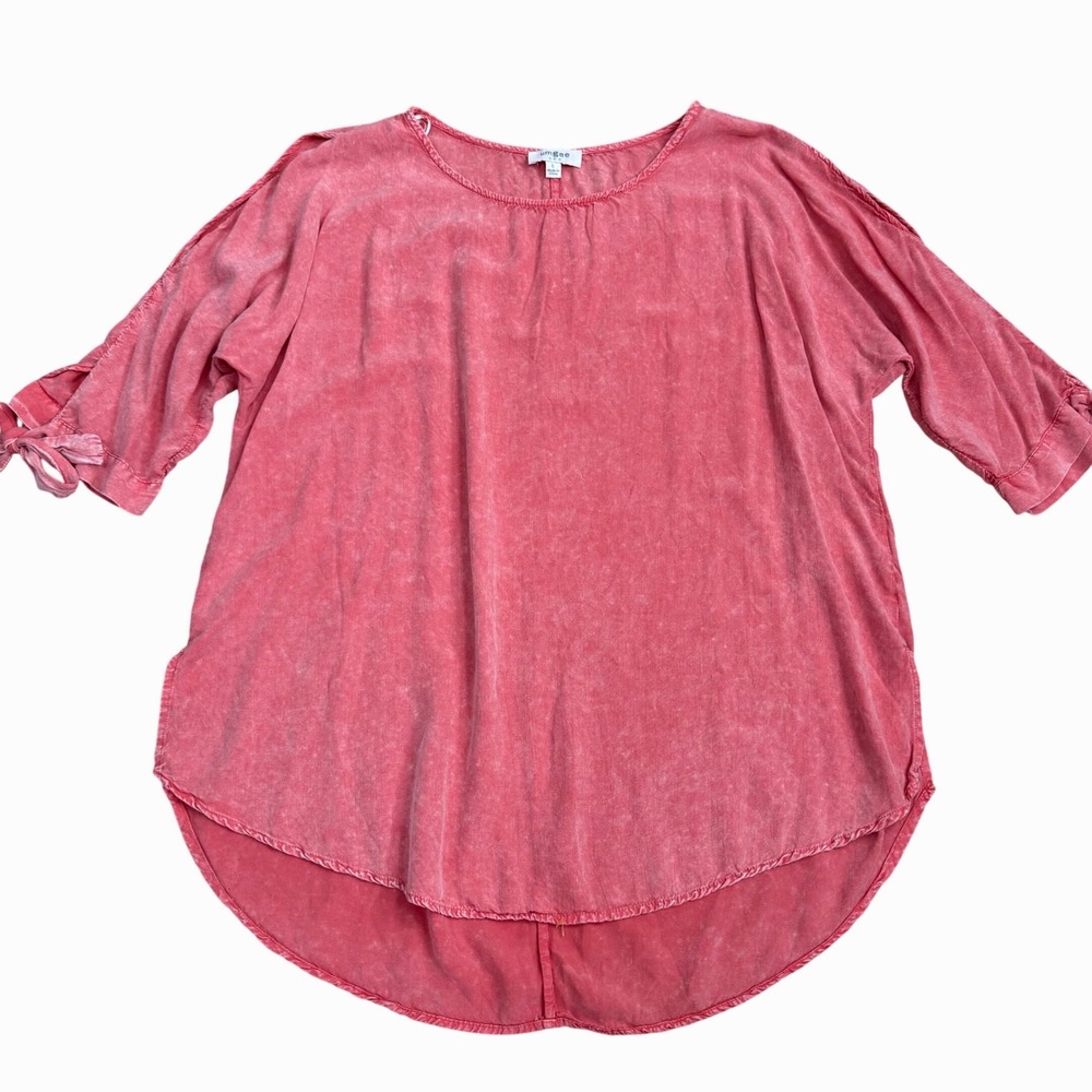 Umgee Tunic Cold Shoulder Mineral Wash Womens L Coral Relaxed Soft